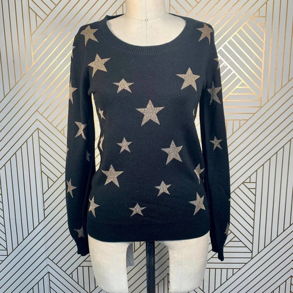 Chaser Gold Star Intarsia Bishop Sleeve‎ Sweater - Picture 2 of 12